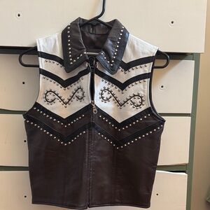 Studded Black and White Leather Vest
